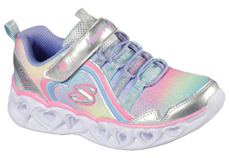 Skechers Heart Lights Rainbow Silver Multi Girls Trainers Wynsors