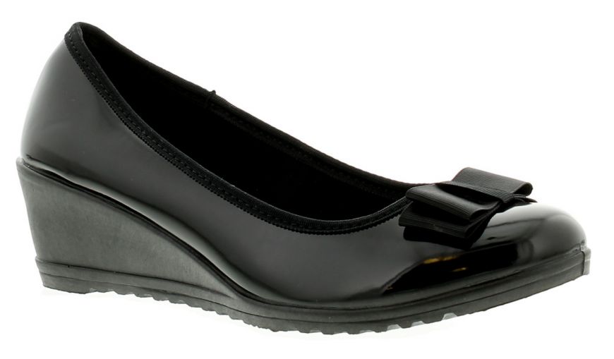 ladies black patent wedge shoes