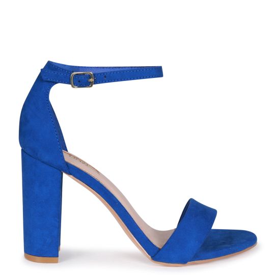 Cobalt Blue Suedette Block Heeled Sandal with Front Knot Detail Heel: 3.5